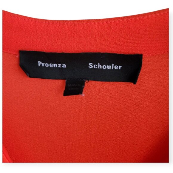 Proenza Schouler Mini Shift Dress Ruffle Embellishment V-Neck Burnt Orange W 10 - Picture 8 of 16
